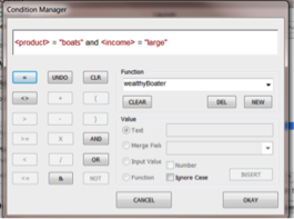 Condition Manager dialog building a compound statement to choose pages