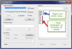 PSL Page Builder page layouts screen showing pages printed using different formats