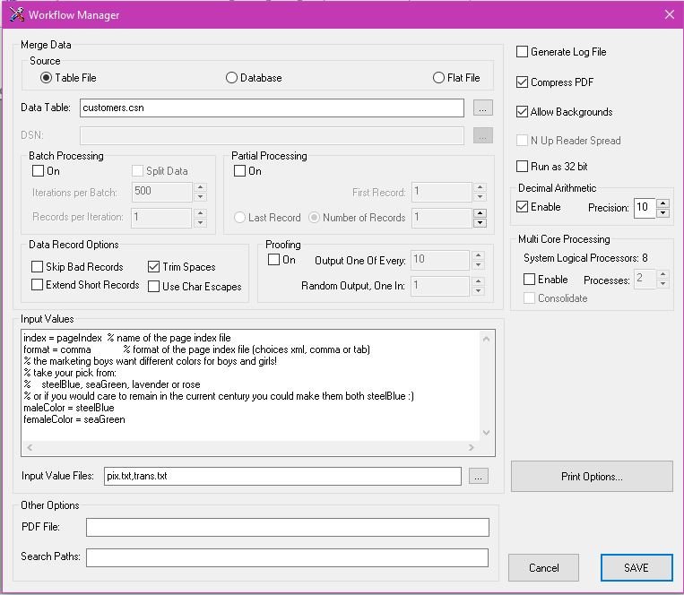 PSL Page Builder workflow manager with merge data, batch and output settings